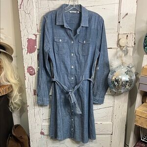 Levi & Strauss Dockers Chambray Long Sleeve Belted Dress w/ Pockets Medium
